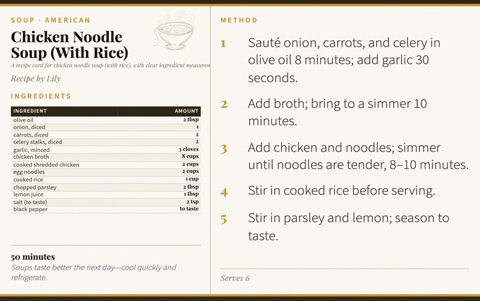 Chicken Noodle Soup (With Rice) recipe card