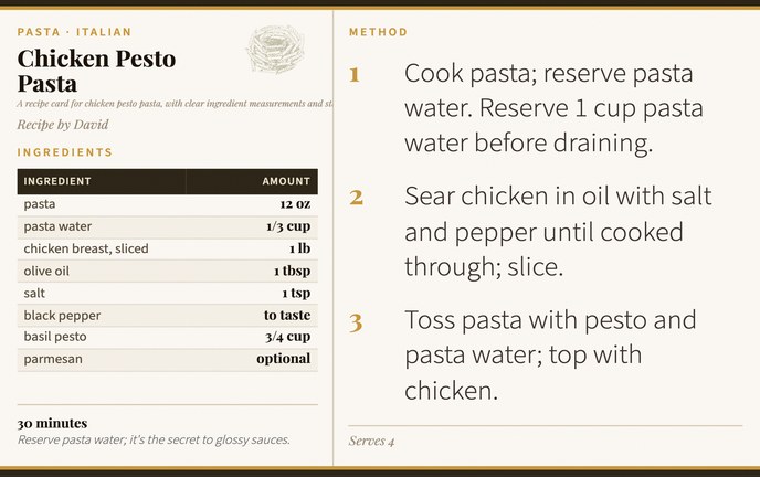 Chicken Pesto Pasta recipe card