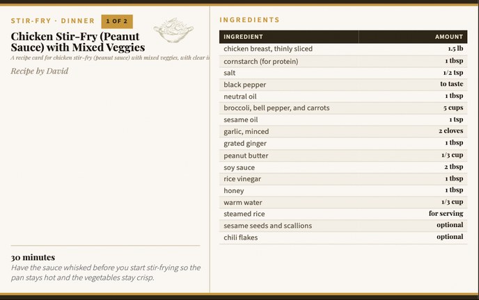 Chicken Stir-Fry (Peanut Sauce) with Mixed Veggies recipe card