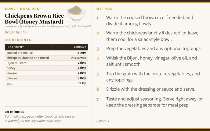 Chickpeas Brown Rice Bowl (Honey Mustard) recipe card