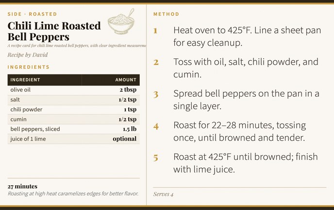 Chili Lime Roasted Bell Peppers recipe card