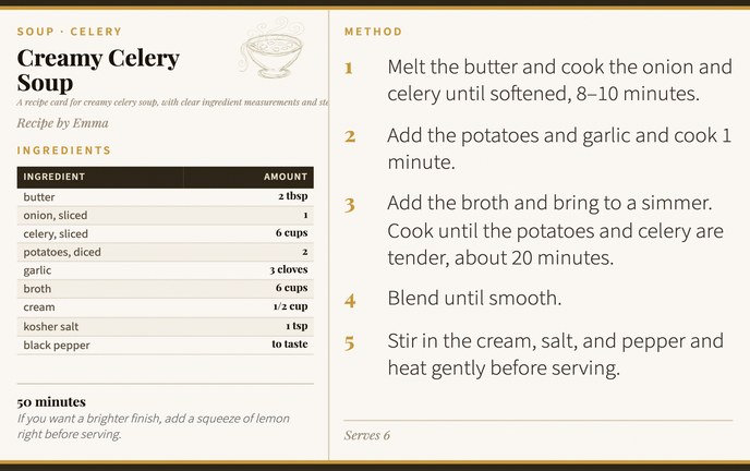 Creamy Celery Soup recipe card