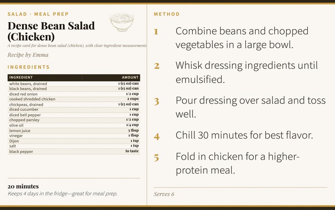 Dense Bean Salad (Chicken) recipe card