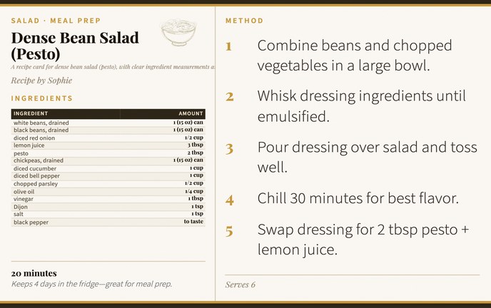 Dense Bean Salad (Pesto) recipe card