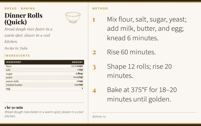 Dinner Rolls (Quick) recipe card