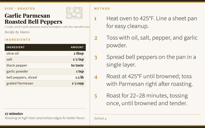 Garlic Parmesan Roasted Bell Peppers recipe card