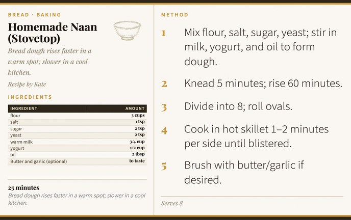Homemade Naan (Stovetop) recipe card