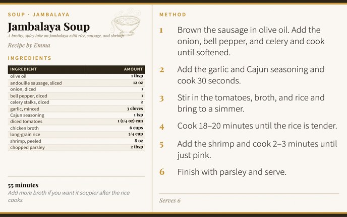 Jambalaya Soup recipe card
