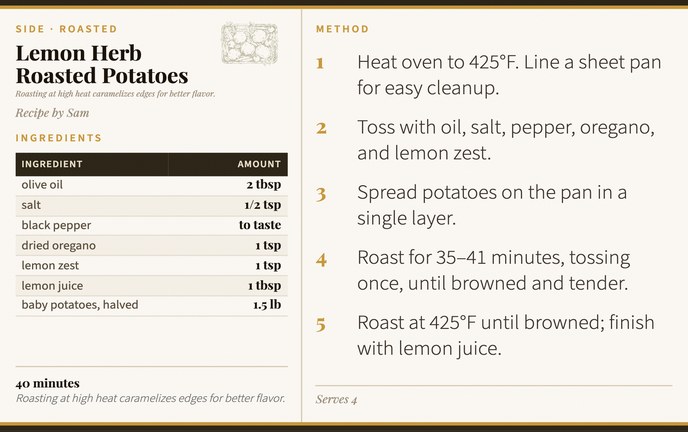 Lemon Herb Roasted Potatoes recipe card