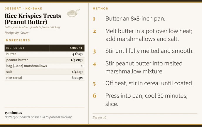 Rice Krispies Treats (Peanut Butter) recipe card
