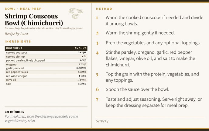 Shrimp Couscous Bowl (Chimichurri) recipe card
