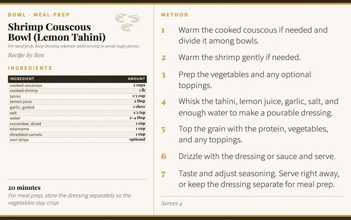 Shrimp Couscous Bowl (Lemon Tahini) recipe card