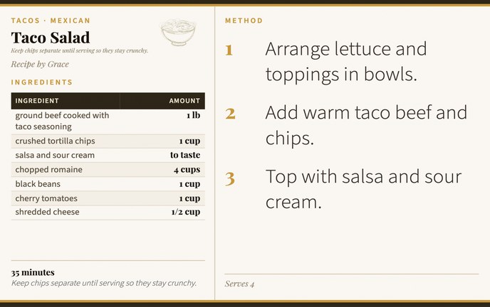 Taco Salad recipe card