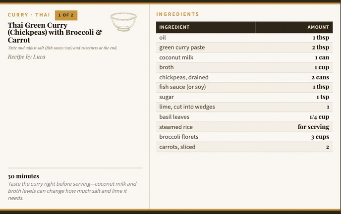 Thai Green Curry (Chickpeas) with Broccoli & Carrot recipe card